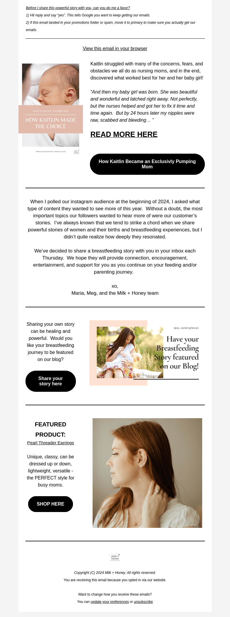 Письмо компании «Milk + Honey Jewelry» на тему «When nursing just doesn't work...»