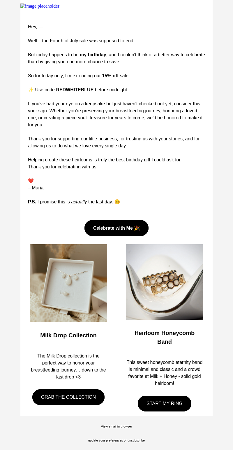 Письмо компании «Milk + Honey Jewelry» на тему «Plot twist: The sale isn't over.»