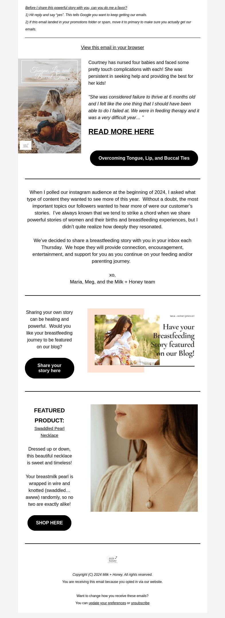 Письмо компании «Milk + Honey Jewelry» на тему «Tongue, Lip, and Buccal Ties - OH MY!»