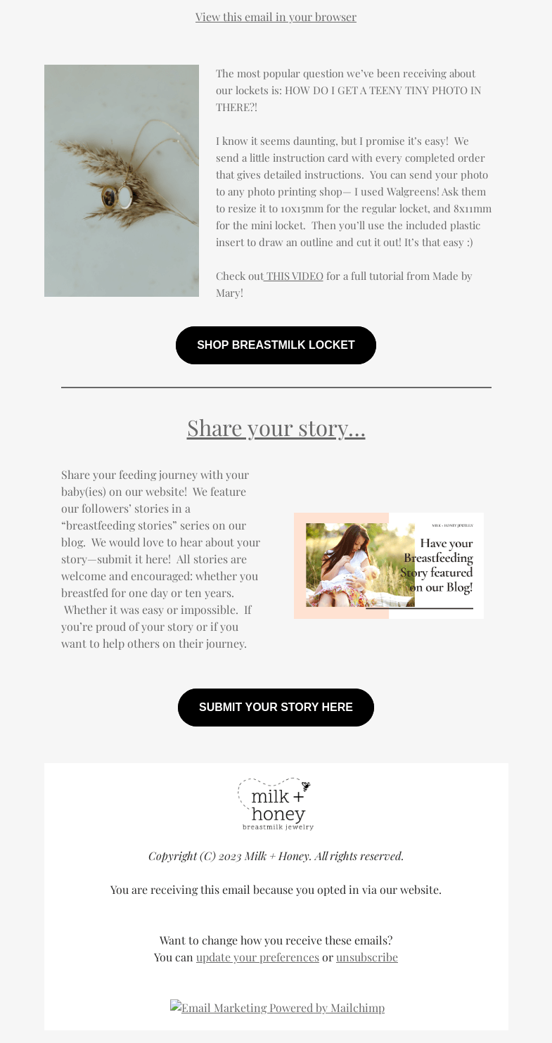Письмо компании «Milk + Honey Jewelry» на тему «How to print a teeny tiny photo»