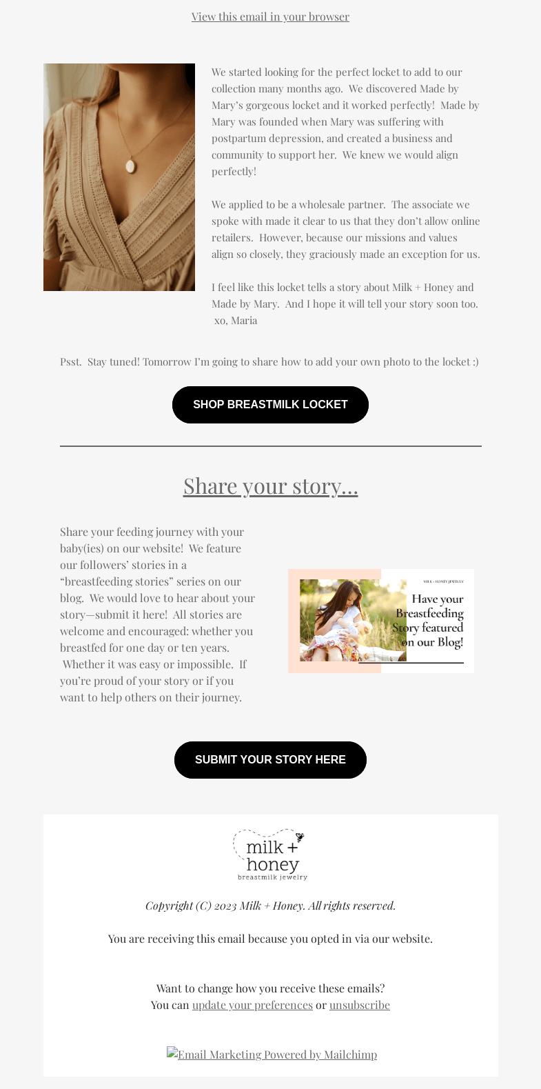 Письмо компании «Milk + Honey Jewelry» на тему «Our first brand partnership 🤩»