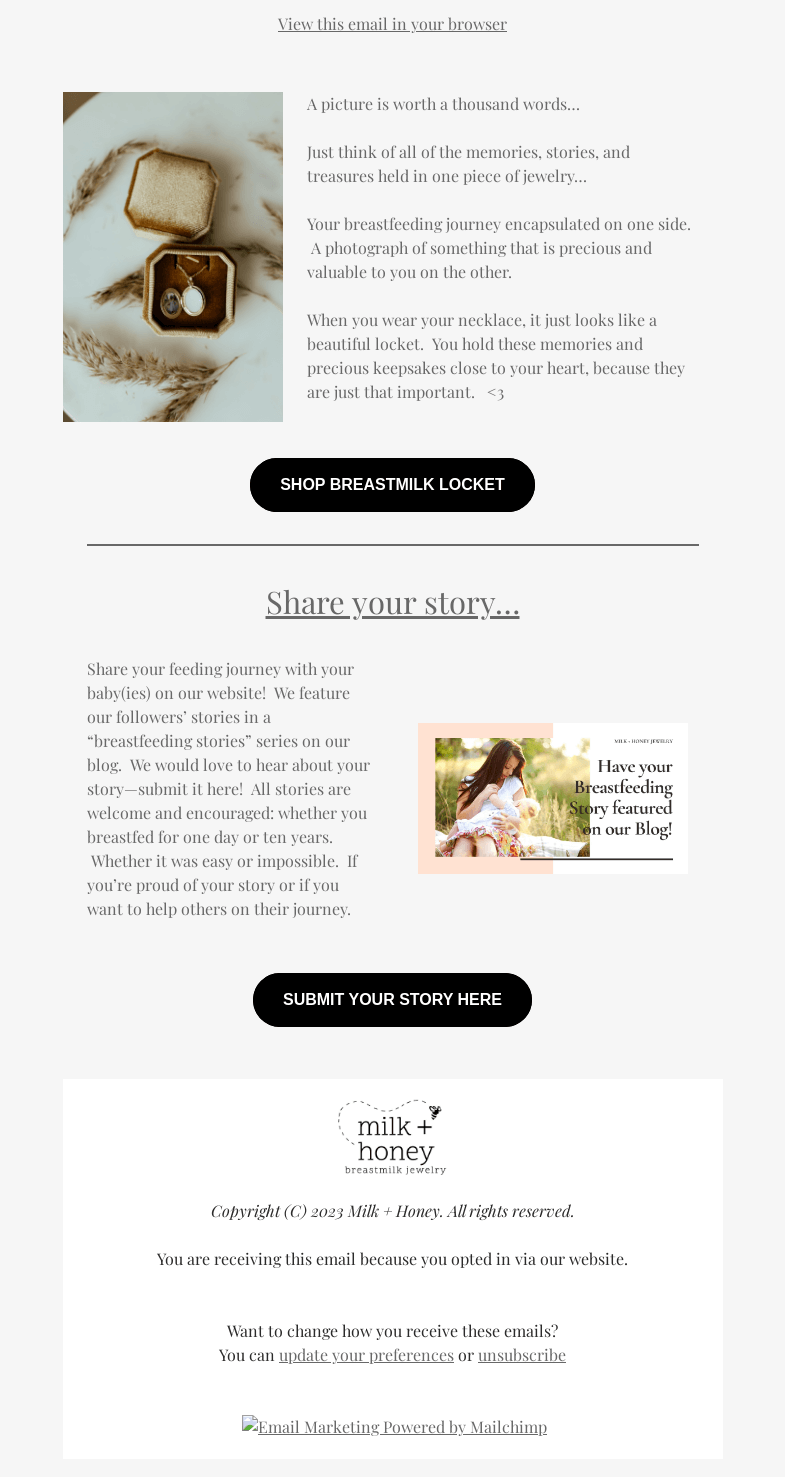 Письмо компании «Milk + Honey Jewelry» на тему «Tell your story...»
