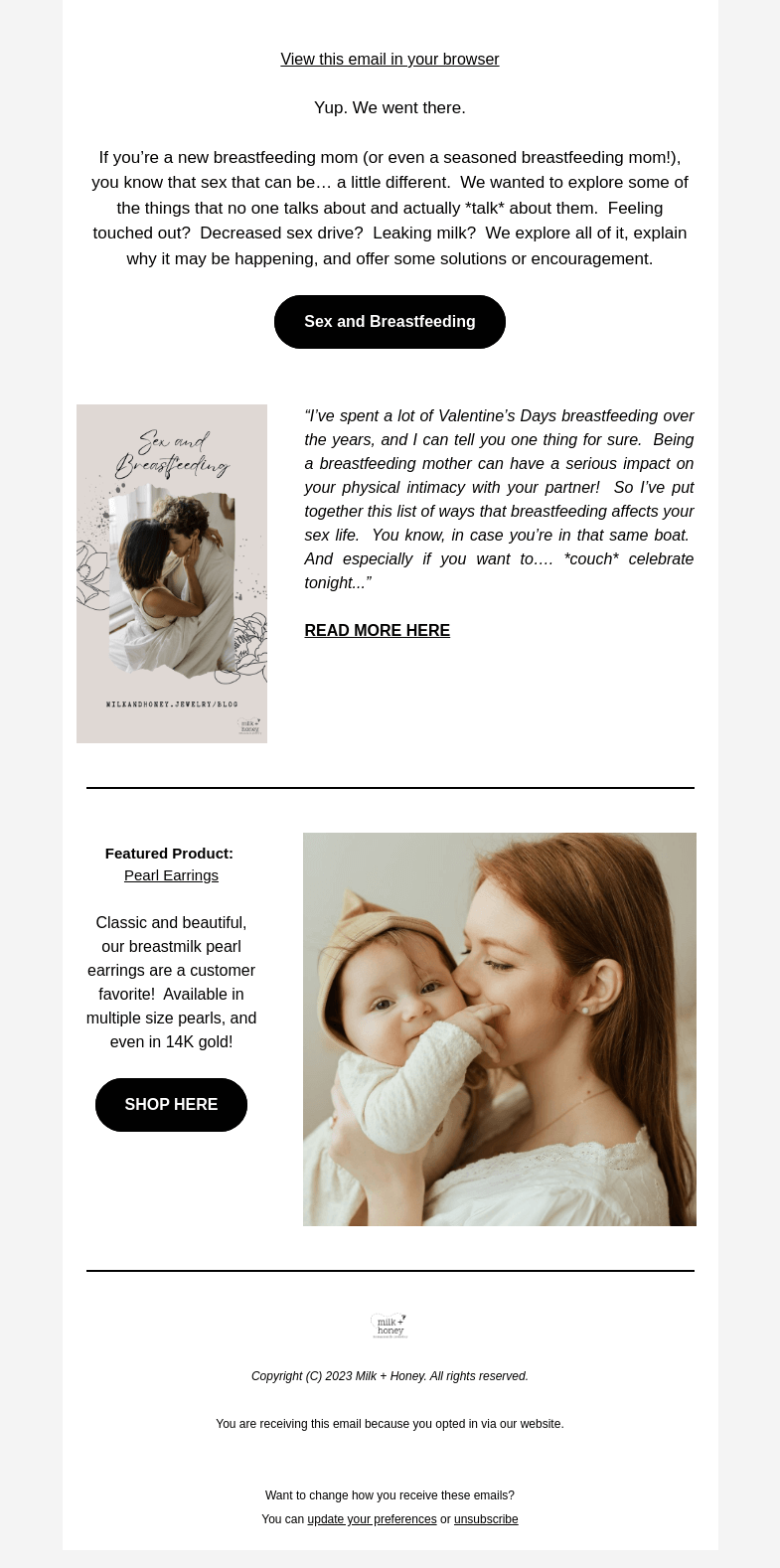 Письмо компании «Milk + Honey Jewelry» на тему «Sex and Breastfeeding»
