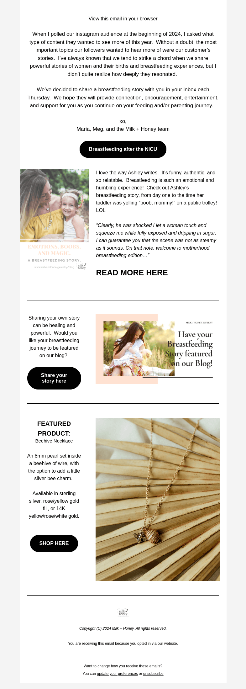 Письмо компании «Milk + Honey Jewelry» на тему «Emotions, Boobs, and Magic: A Story»