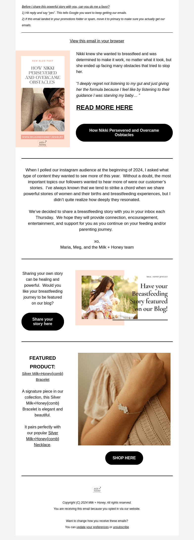 Письмо компании «Milk + Honey Jewelry» на тему «Options when your baby has a tongue tie»