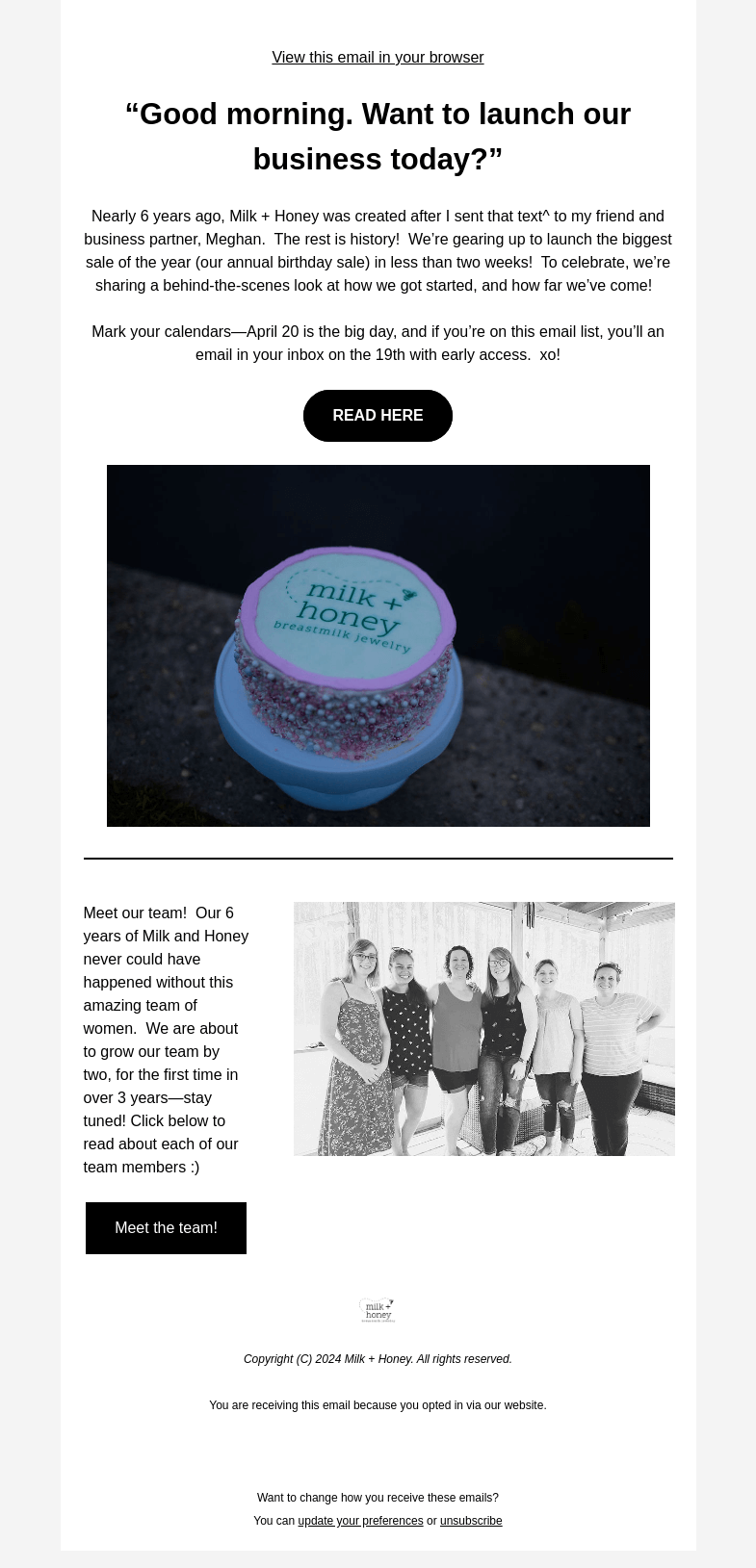 Письмо компании «Milk + Honey Jewelry» на тему «Less than two weeks left! HAPPY BIRTHDAY»