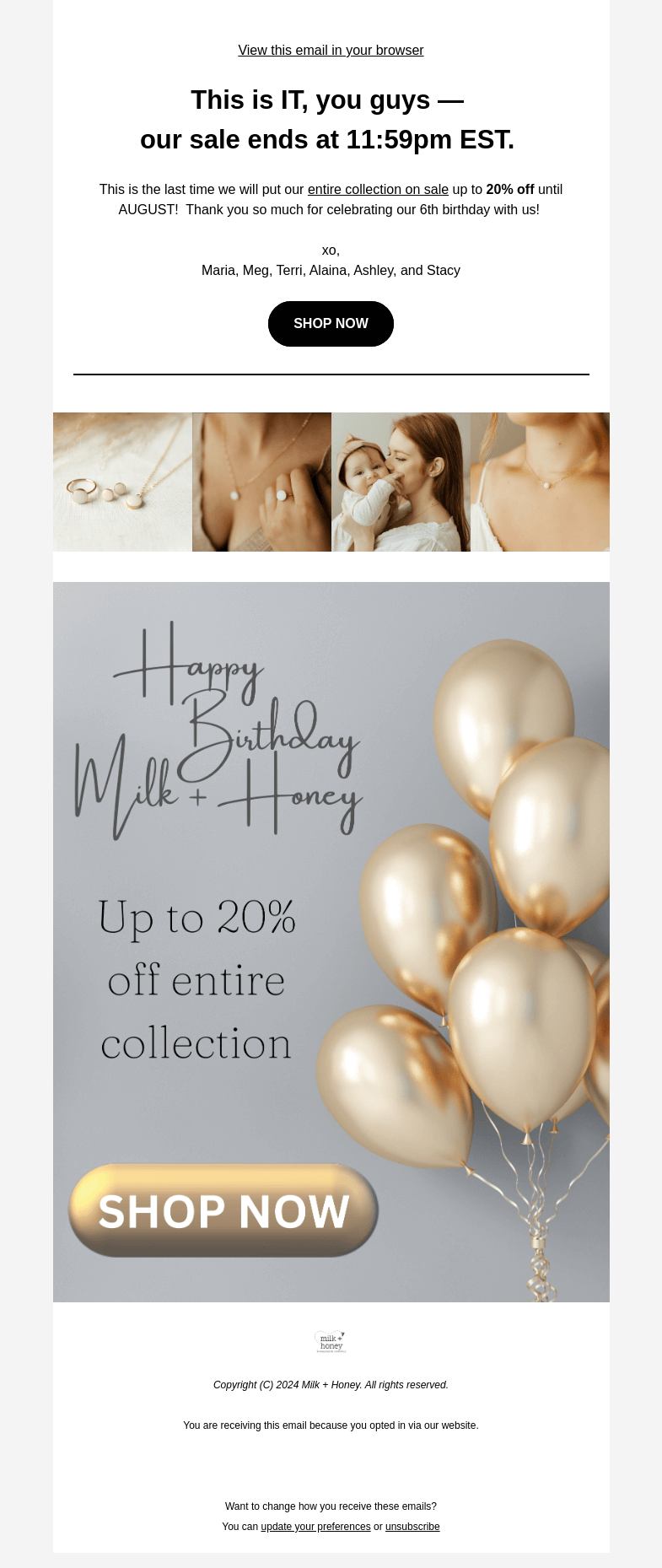 Письмо компании «Milk + Honey Jewelry» на тему «This is IT, you guys!»
