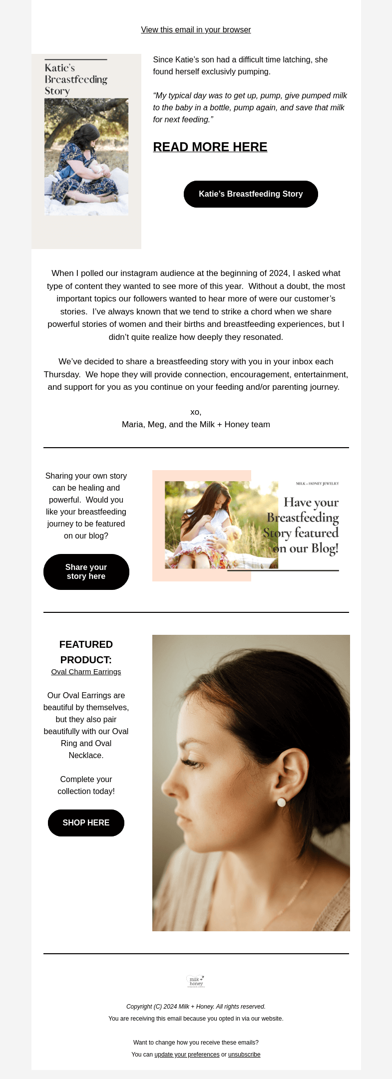 Письмо компании «Milk + Honey Jewelry» на тему «Pumping, feeding, pumping, feeding - it's hard work!»