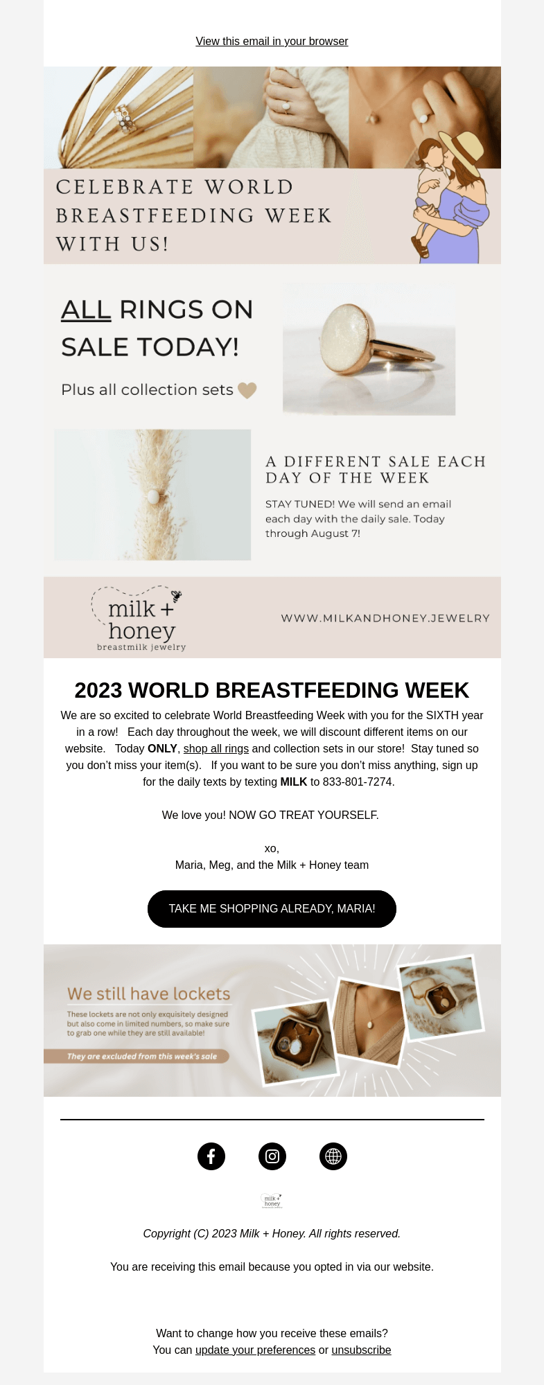 Письмо компании «Milk + Honey Jewelry» на тему «LAST CHANCE: ALL RINGS on sale TODAY ONLY!»