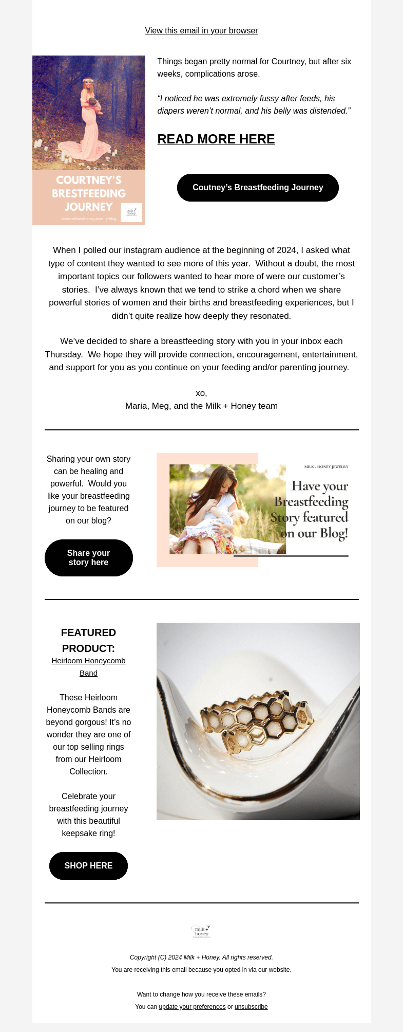 Письмо компании «Milk + Honey Jewelry» на тему «Breastfeeding with food allergies!»