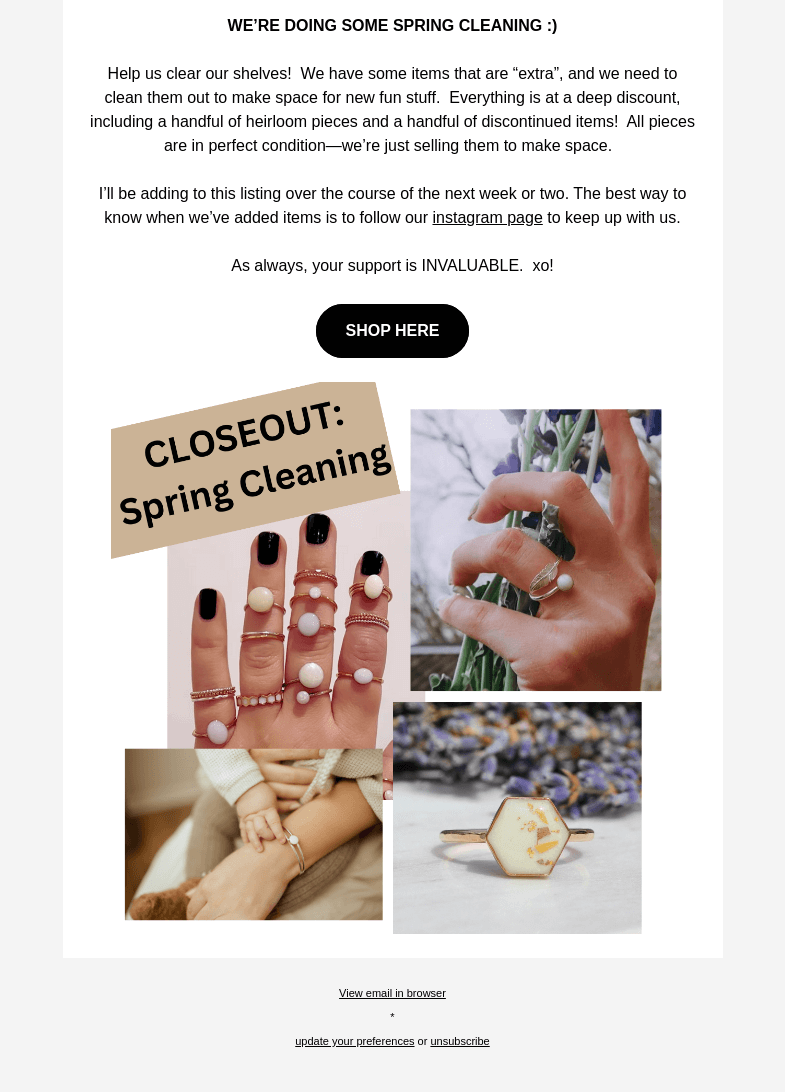 Письмо компании «Milk + Honey Jewelry» на тему «OVERSTOCK Discount 🤩»