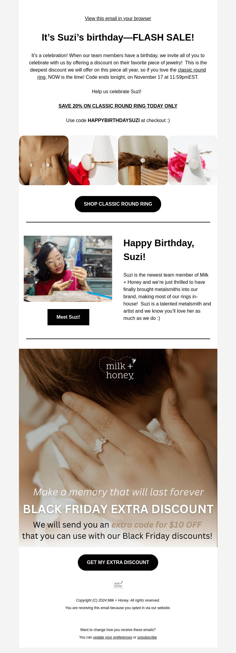 Письмо компании «Milk + Honey Jewelry» на тему «FLASH SALE 👀»