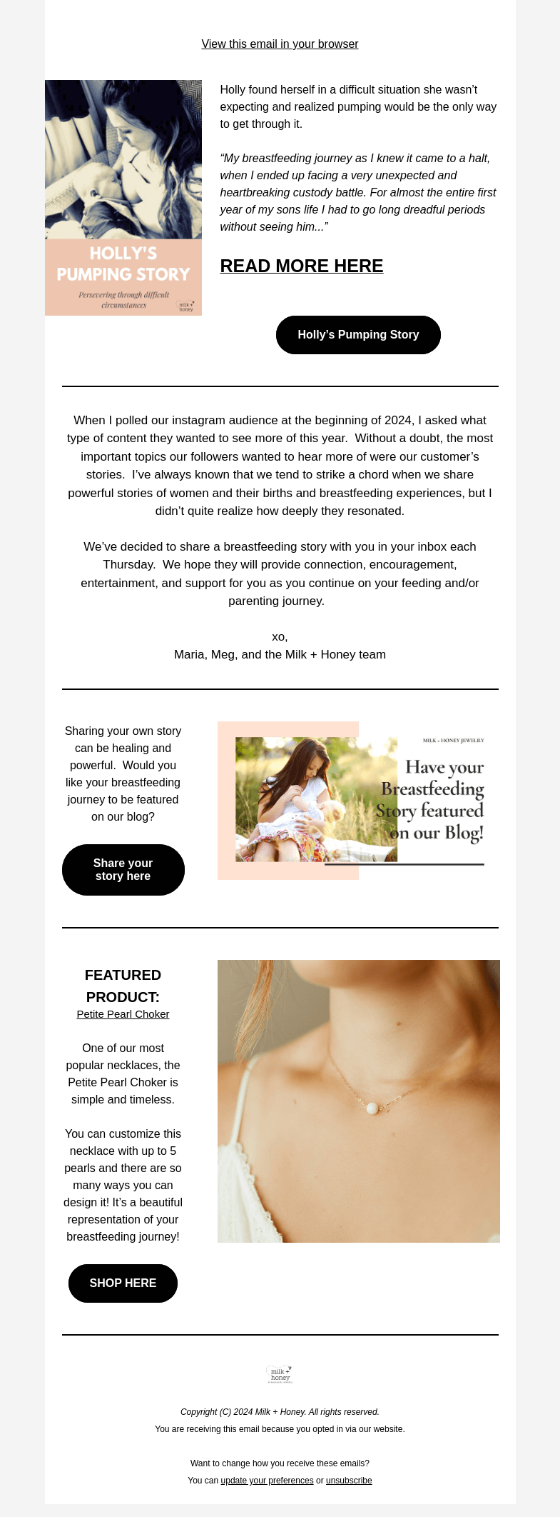 Письмо компании «Milk + Honey Jewelry» на тему «Breastfeeding through a custody battle»