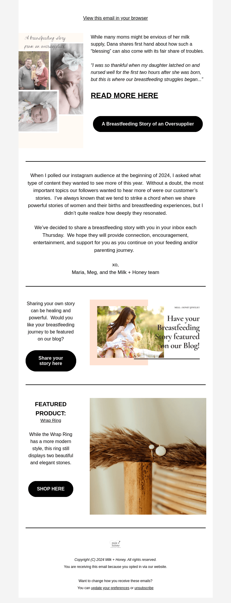 Письмо компании «Milk + Honey Jewelry» на тему «A Breastfeeding Story from an Oversupplier»
