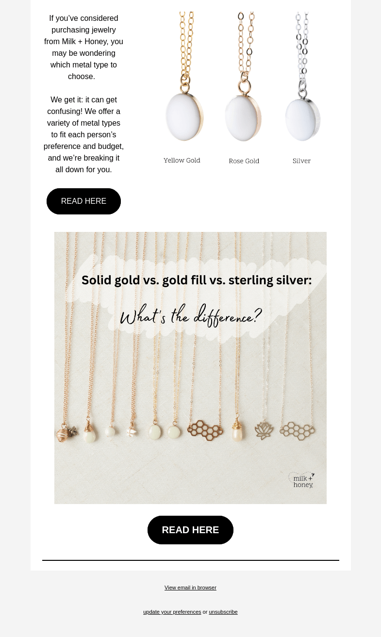 Письмо компании «Milk + Honey Jewelry» на тему «Solid gold vs gold fill: What's the difference?»