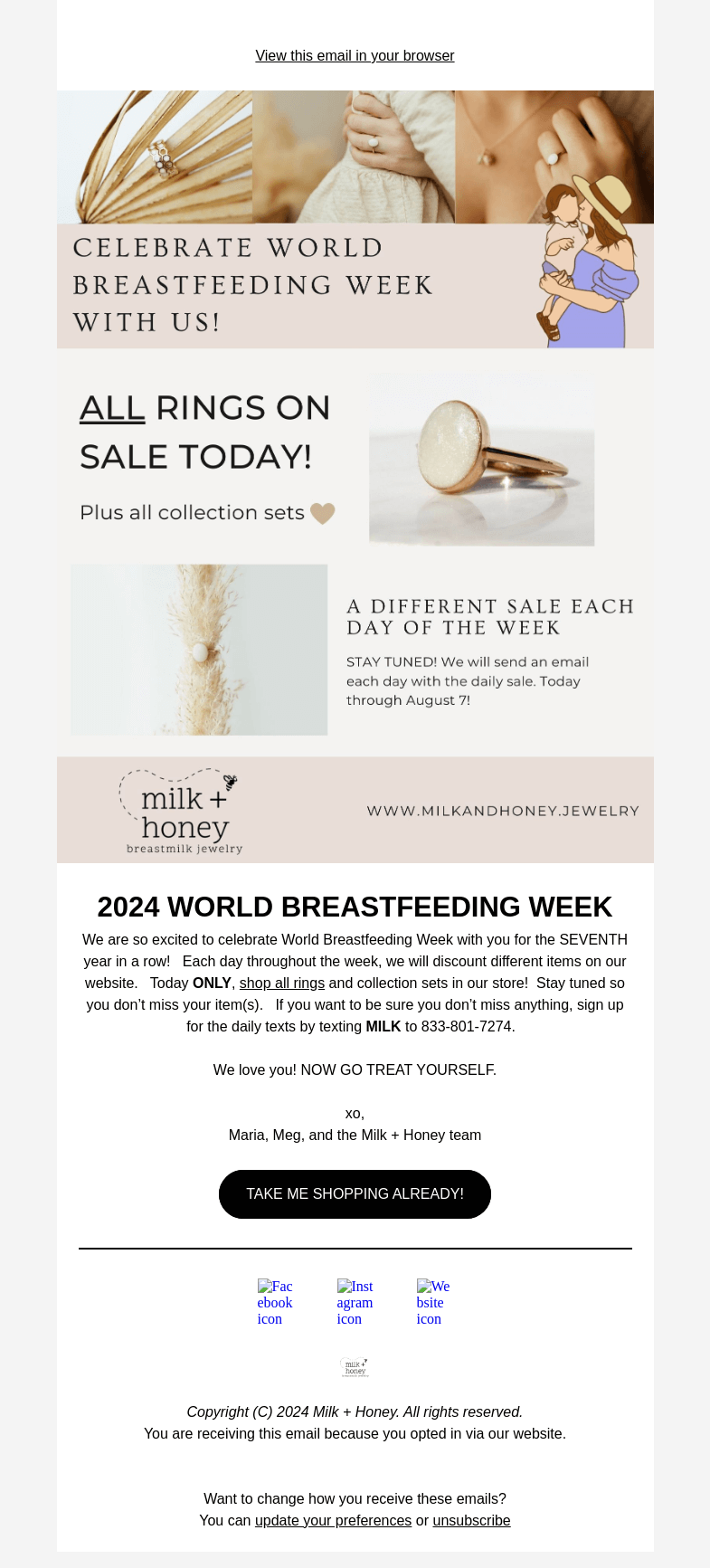 Письмо компании «Milk + Honey Jewelry» на тему «LAST CHANCE: ALL RINGS on sale TODAY ONLY!»