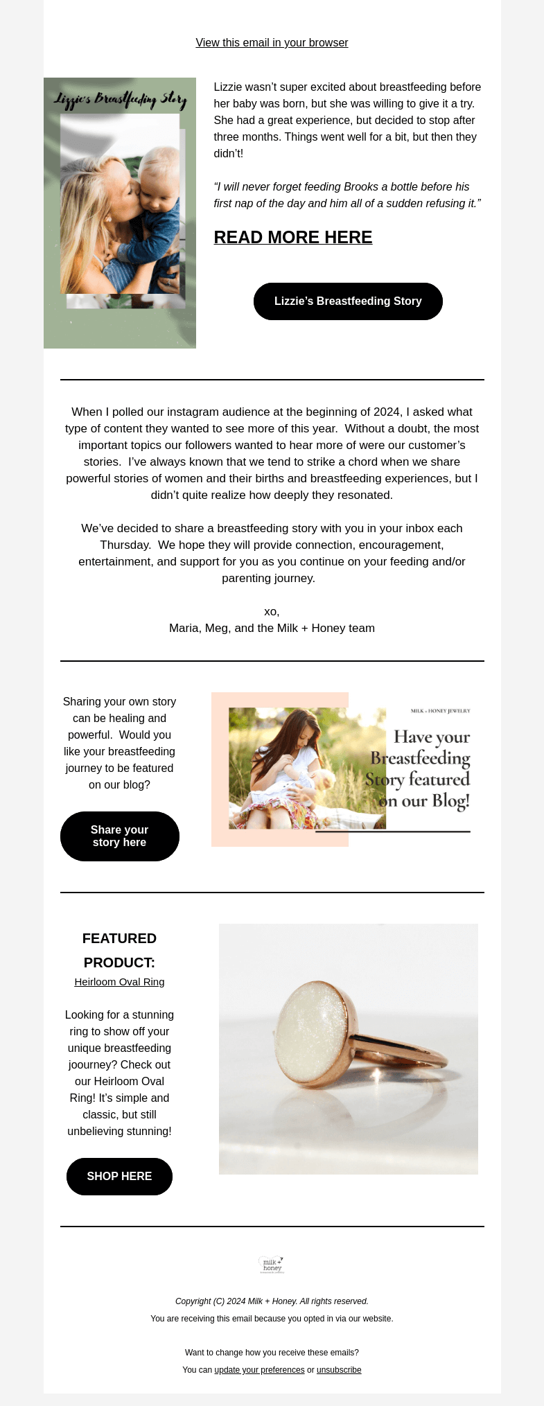 Письмо компании «Milk + Honey Jewelry» на тему «When your baby refuses a bottle...»