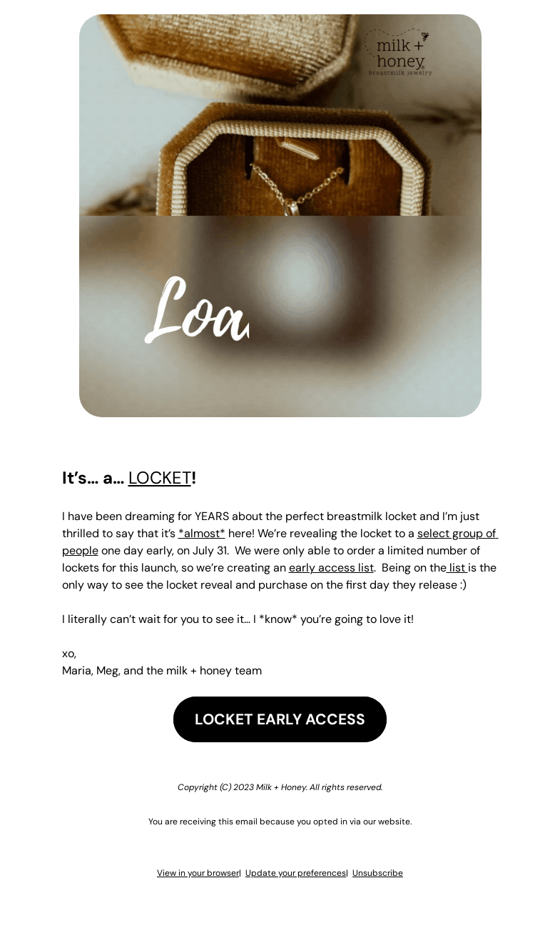 Письмо компании «Milk + Honey Jewelry» на тему «The newest piece in our collection is...»