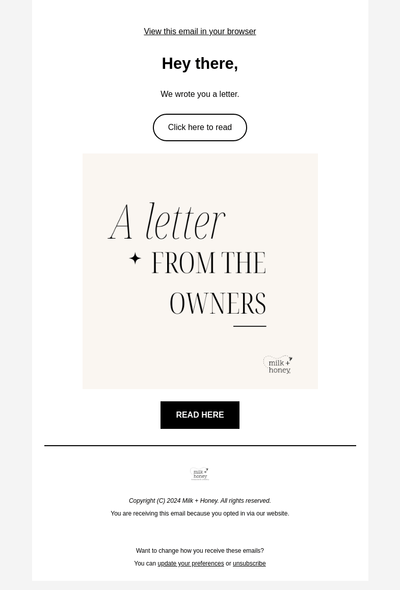 Письмо компании «Milk + Honey Jewelry» на тему «A letter from the owners»