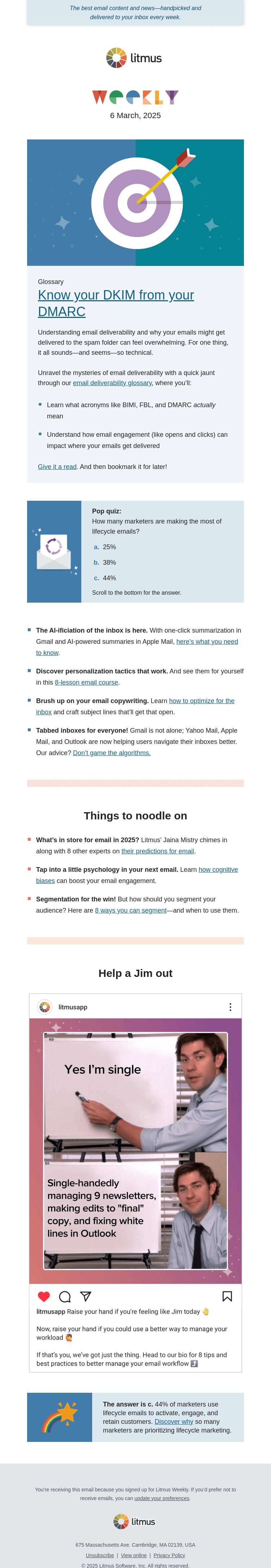 Письмо компании «Litmus» на тему «Your one-stop email deliverability glossary, how to adapt to inbox
 advancements, and more»
