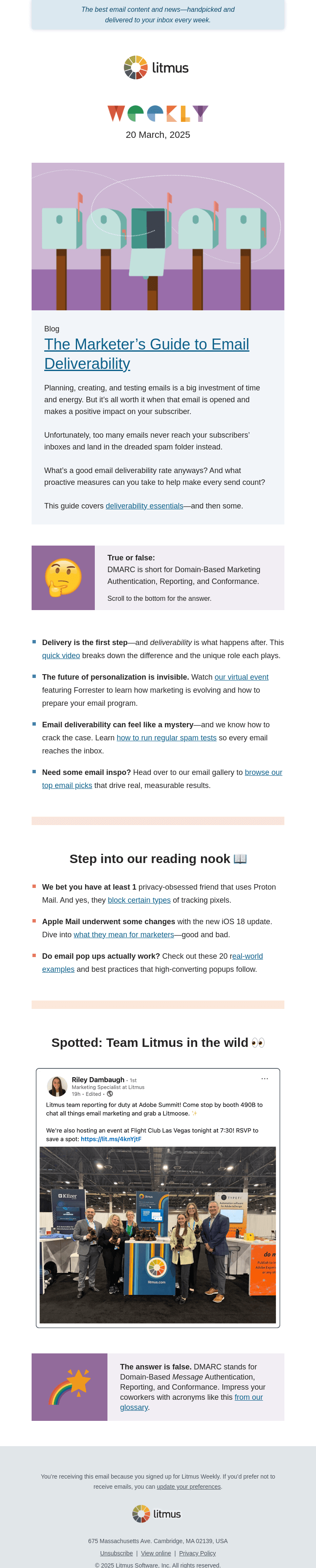 Письмо компании «Litmus» на тему «The deliverability edition, delivered straight to your inbox.»
