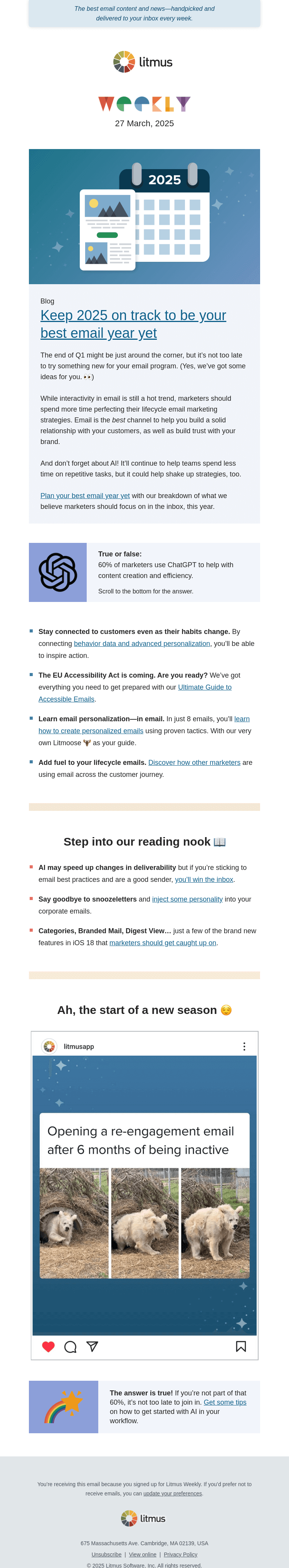 Письмо компании «Litmus» на тему «Your best email year yet, get ready for the EU Accessibility Act,
 and more»