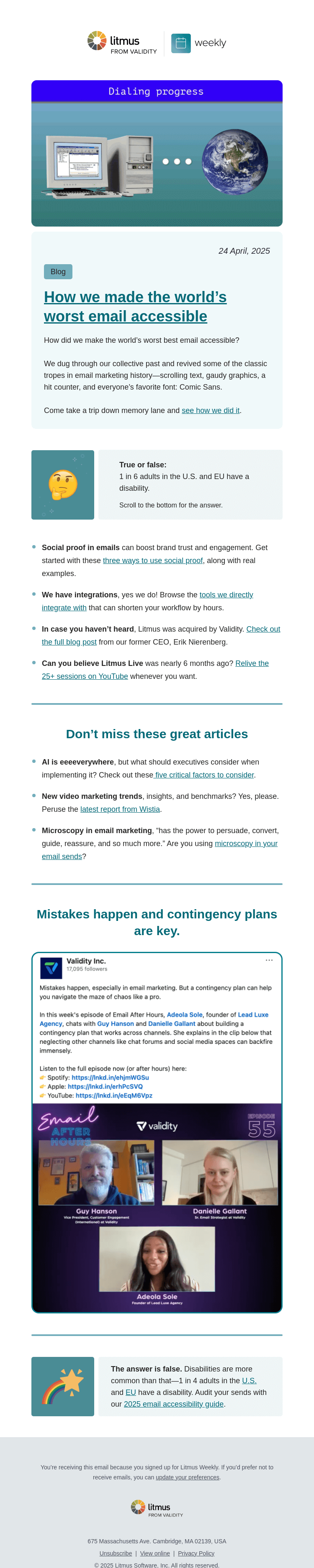 Письмо компании «Litmus» на тему «A trip down memory lane, using social proof in emails, and more.»