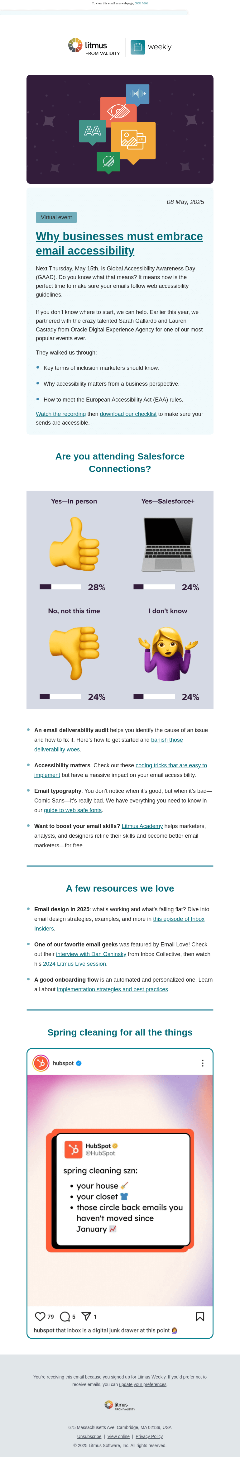 Письмо компании «Litmus» на тему «Time to embrace accessibility, run an email deliverability audit,
 and more»
