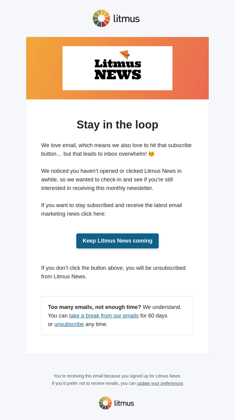 Письмо компании «Litmus» на тему «Inbox filling up?»