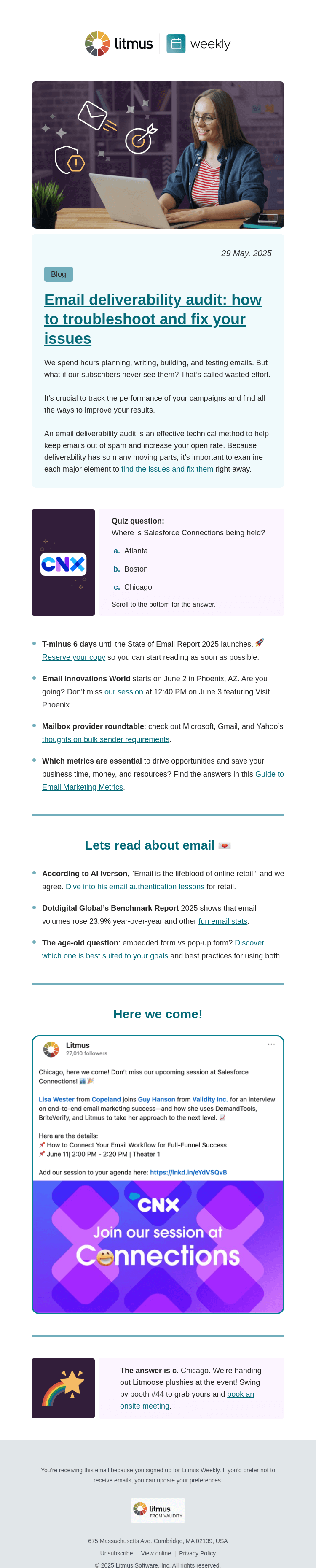 Письмо компании «Litmus» на тему «Email deliverability audit, Email Innovations World, and more»