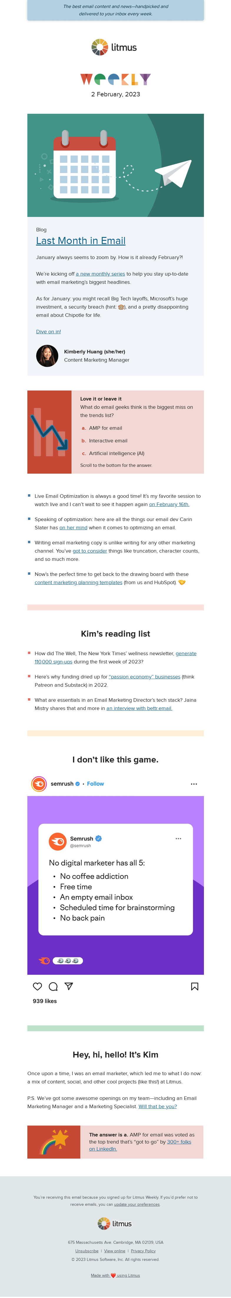 Письмо компании «Litmus» на тему «Need-to-know email marketing news, email copywriting tips, and more»