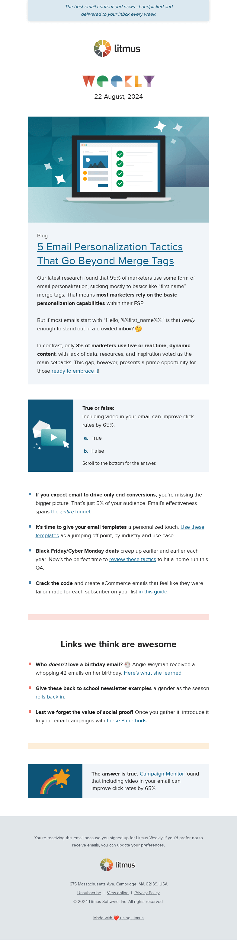 Письмо компании «Litmus» на тему «Overcoming email personalization hurdles, holiday marketing tactics
 for a successful Q4, and more»