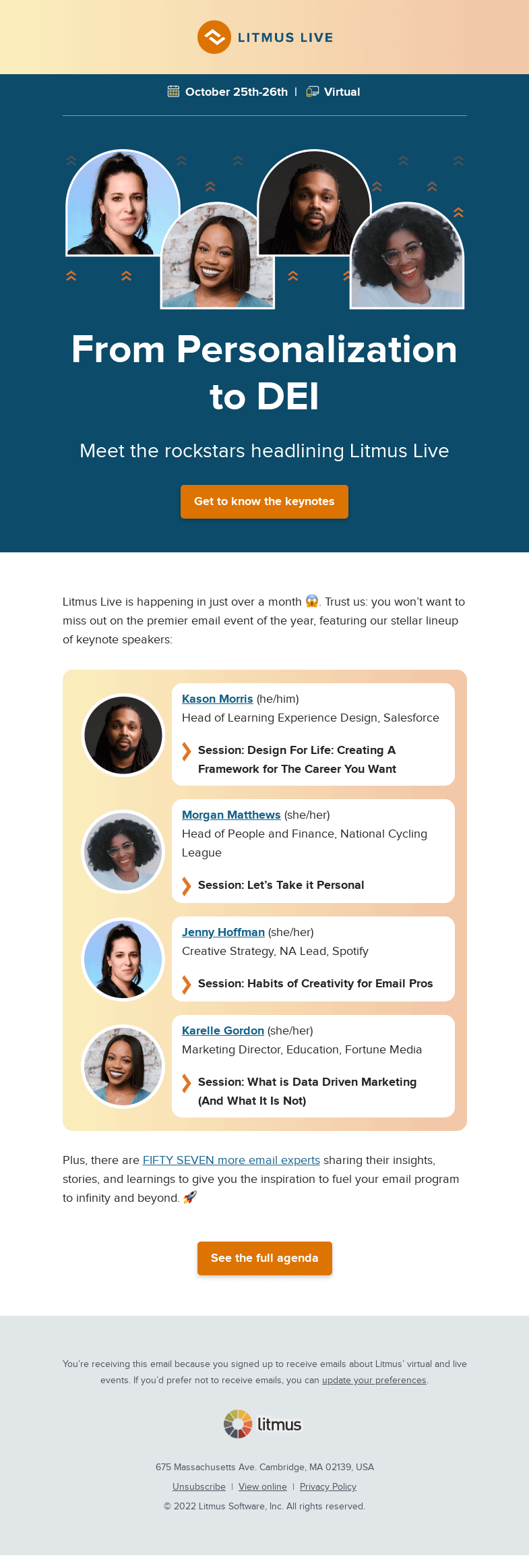 Письмо компании «Litmus» на тему «Meet the keynote speakers»