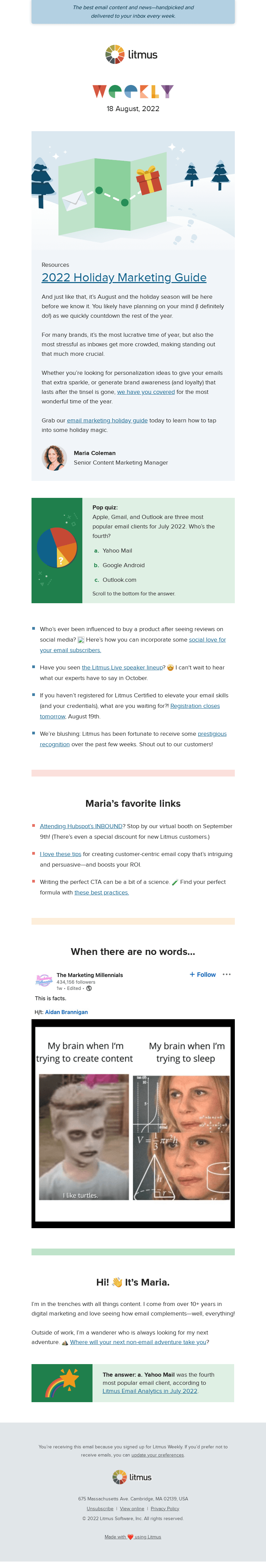 Письмо компании «Litmus» на тему «Holiday season prep tips, how to create influential emails, and
 more»