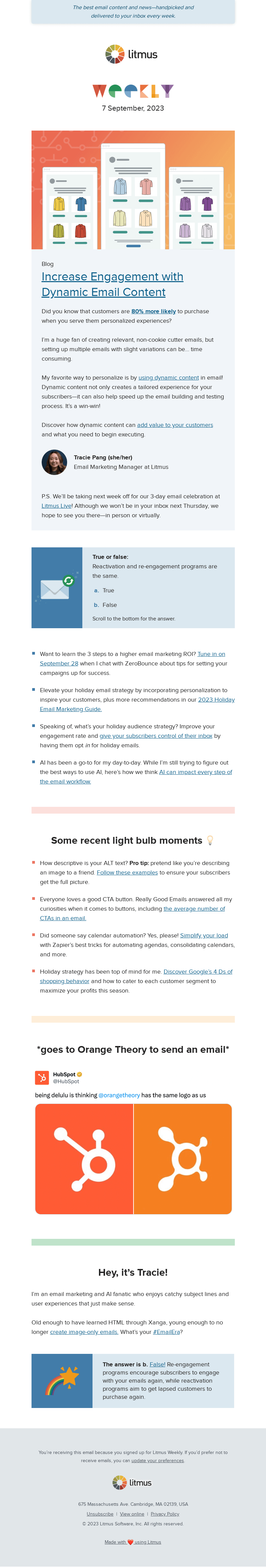 Письмо компании «Litmus» на тему «Harness the power of dynamic content, boost your ROI in time for
 the holidays, and more»