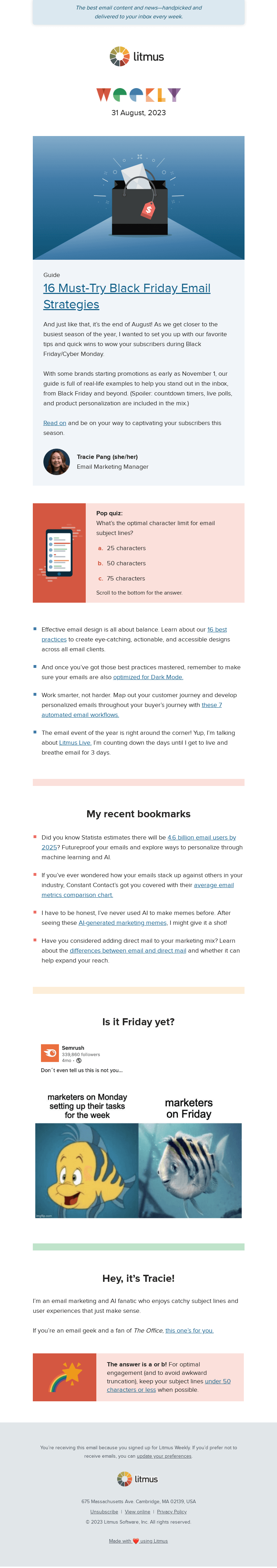 Письмо компании «Litmus» на тему «Black Friday tactics to steal, 16 email design best practices, and
 more»