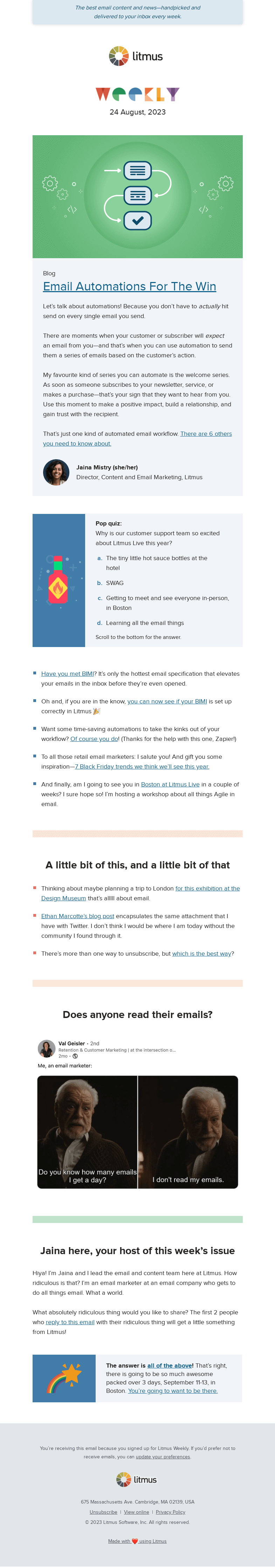 Письмо компании «Litmus» на тему «Essential automations you need right now, a handful of Black Friday
 inspiration, and more»