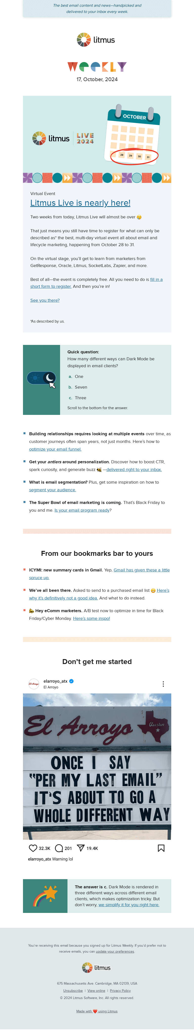 Письмо компании «Litmus» на тему «Meeting customers where they're at, email segmentation, prep for
 Black Friday and more»