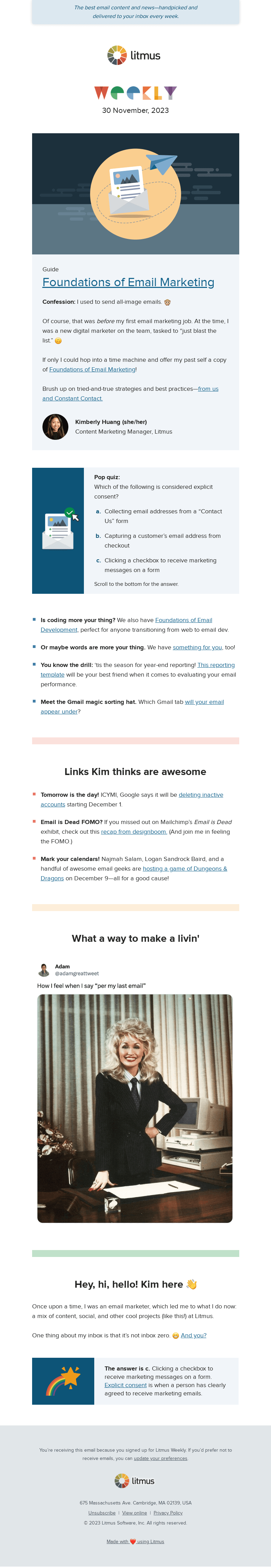 Письмо компании «Litmus» на тему «Email marketing foundations, year-end reporting made easy, and more»