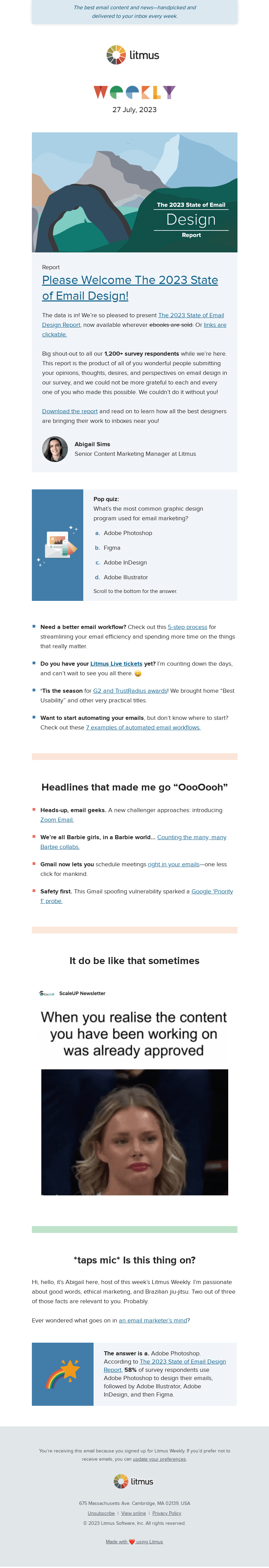 Письмо компании «Litmus» на тему «5 steps to a better email workflow, design tools that’ll enhance your emails, and more»