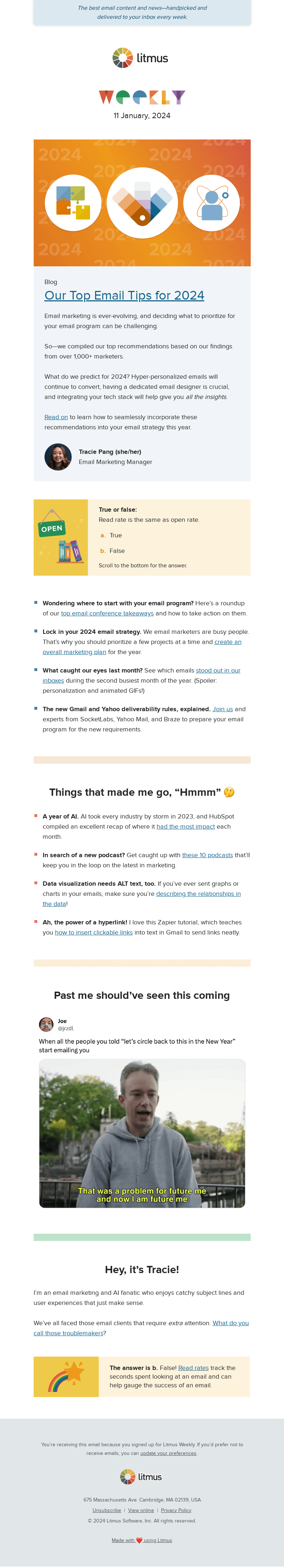 Письмо компании «Litmus» на тему «Email tips for a strong 2024, lock in your email strategy, and more»