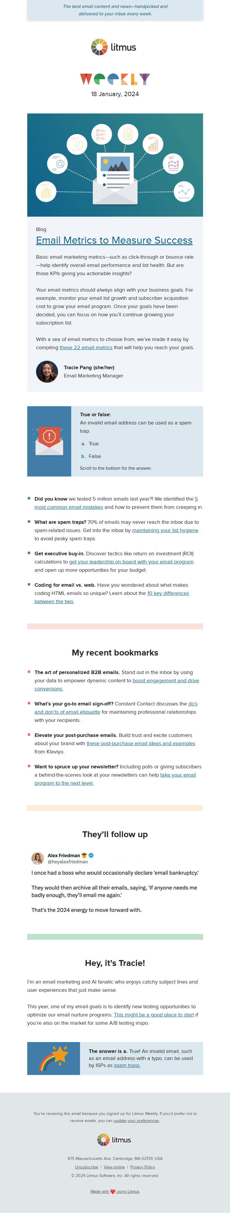 Письмо компании «Litmus» на тему «Email metrics to measure success, tactics to avoid common email
 mistakes, and more»
