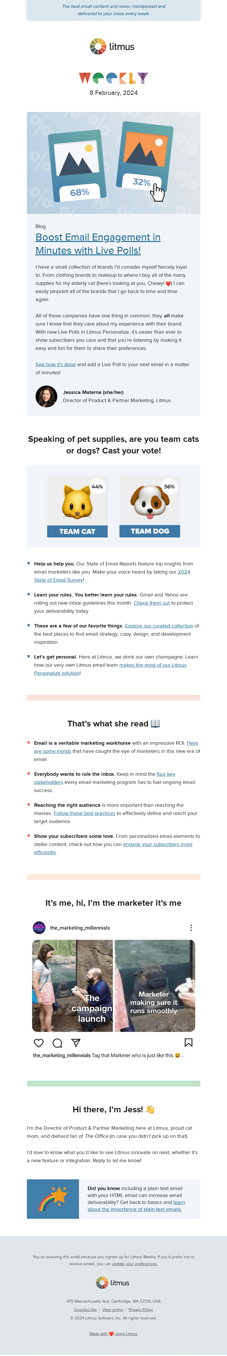 Письмо компании «Litmus» на тему «Watch your email engagement soar with Live Polls, 16 places to look
 for email inspo, and more»