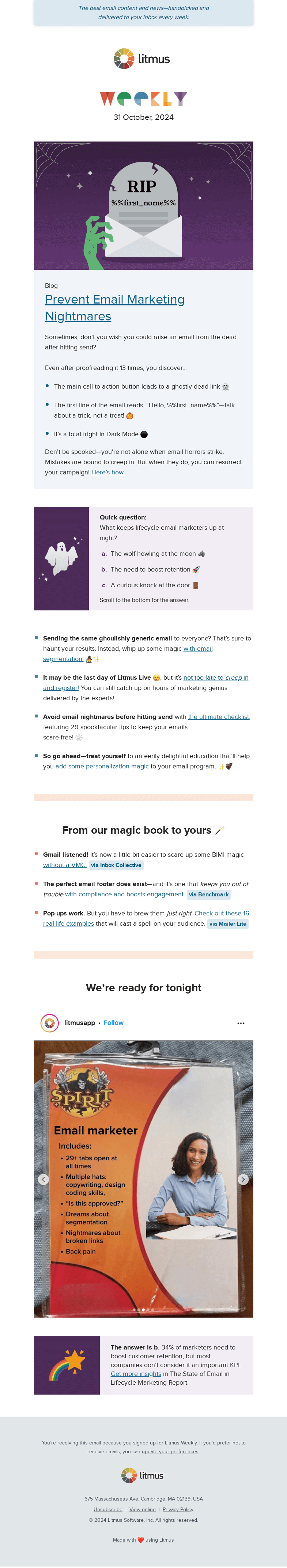 Письмо компании «Litmus» на тему «Dare we say... all treats, no tricks! »