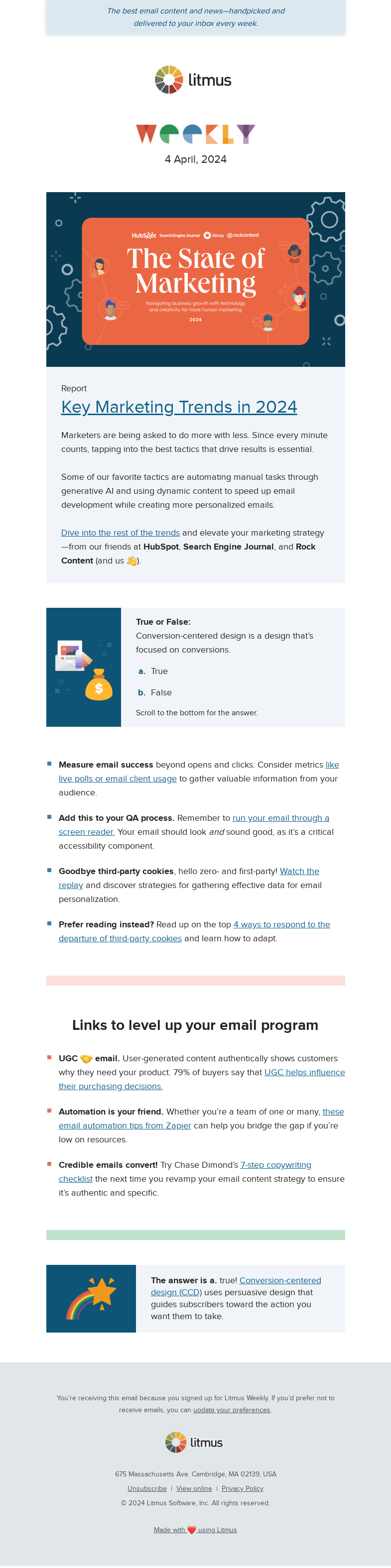 Письмо компании «Litmus» на тему «Tactics to stay ahead of the marketing curve, go beyond traditional
 email metrics to measure success»