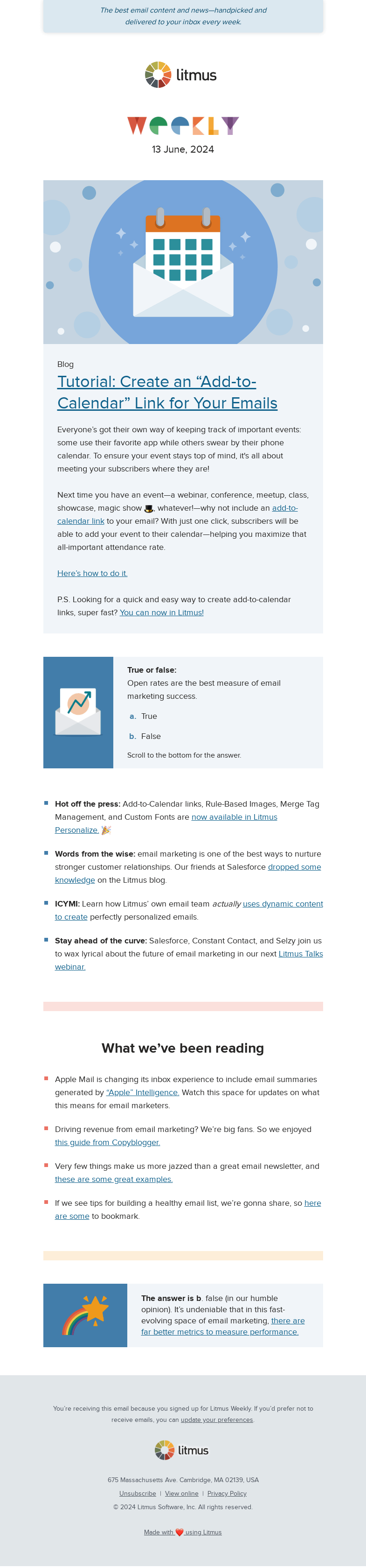 Письмо компании «Litmus» на тему «✍️ Pencil this in: Add-to-calendar links, better email metrics, and dynamic content ideas»