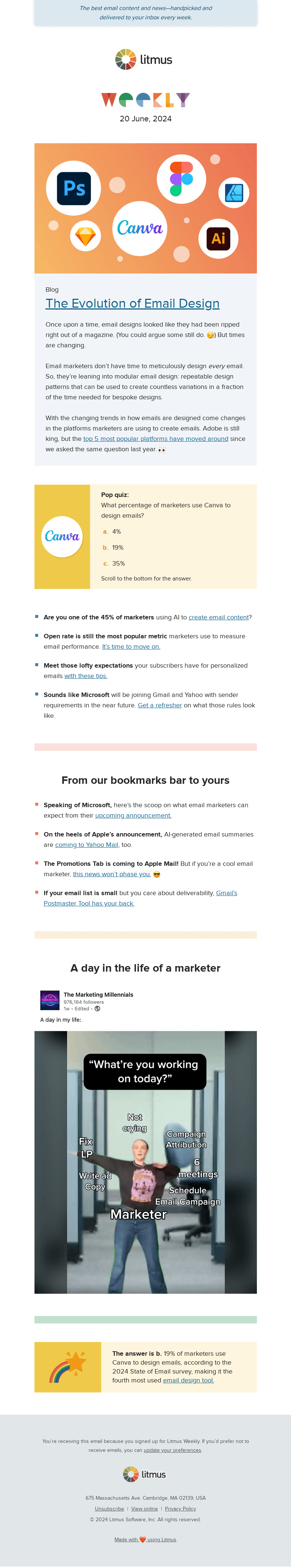 Письмо компании «Litmus» на тему «Discover the most popular email design tools, how marketers measure
 email performance, and more»