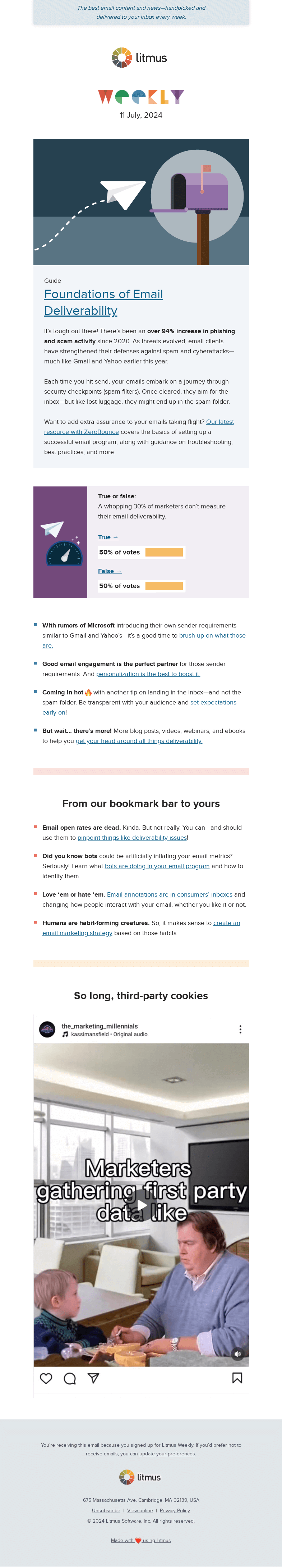 Письмо компании «Litmus» на тему «How the definition of spam is changing, 4 lessons on email
 deliverability, and more»
