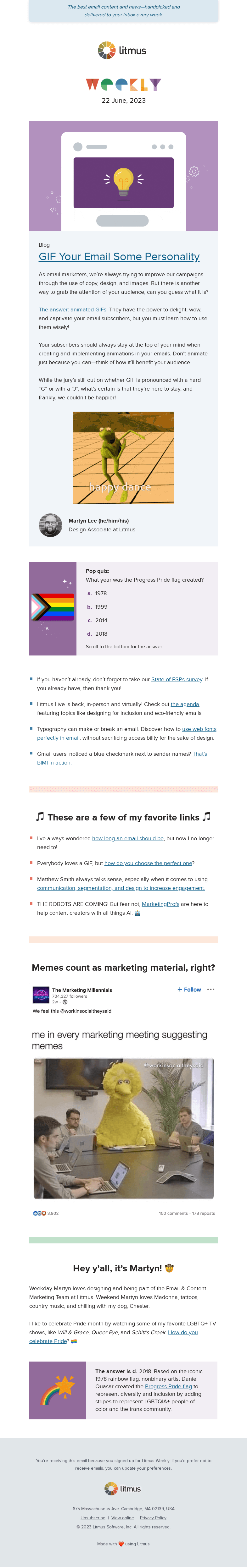 Письмо компании «Litmus» на тему «Discover how to use GIFs perfectly, take part in our State of ESPs
 survey and more»