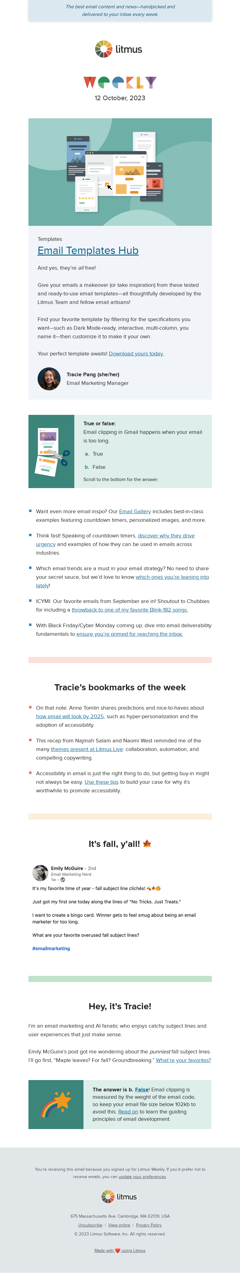 Письмо компании «Litmus» на тему «Your new go-to hub for free email templates, boost engagement with
 countdown timers, and more»